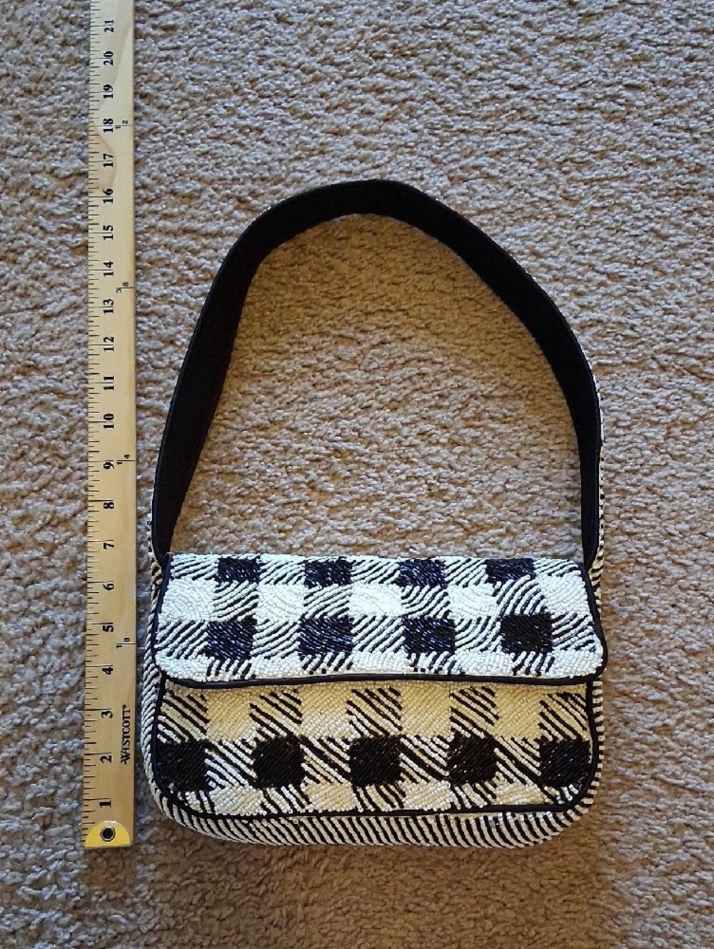 Tiktok Viral Beaded Black & White Check Shoulder Bag - Picture 9 of 15